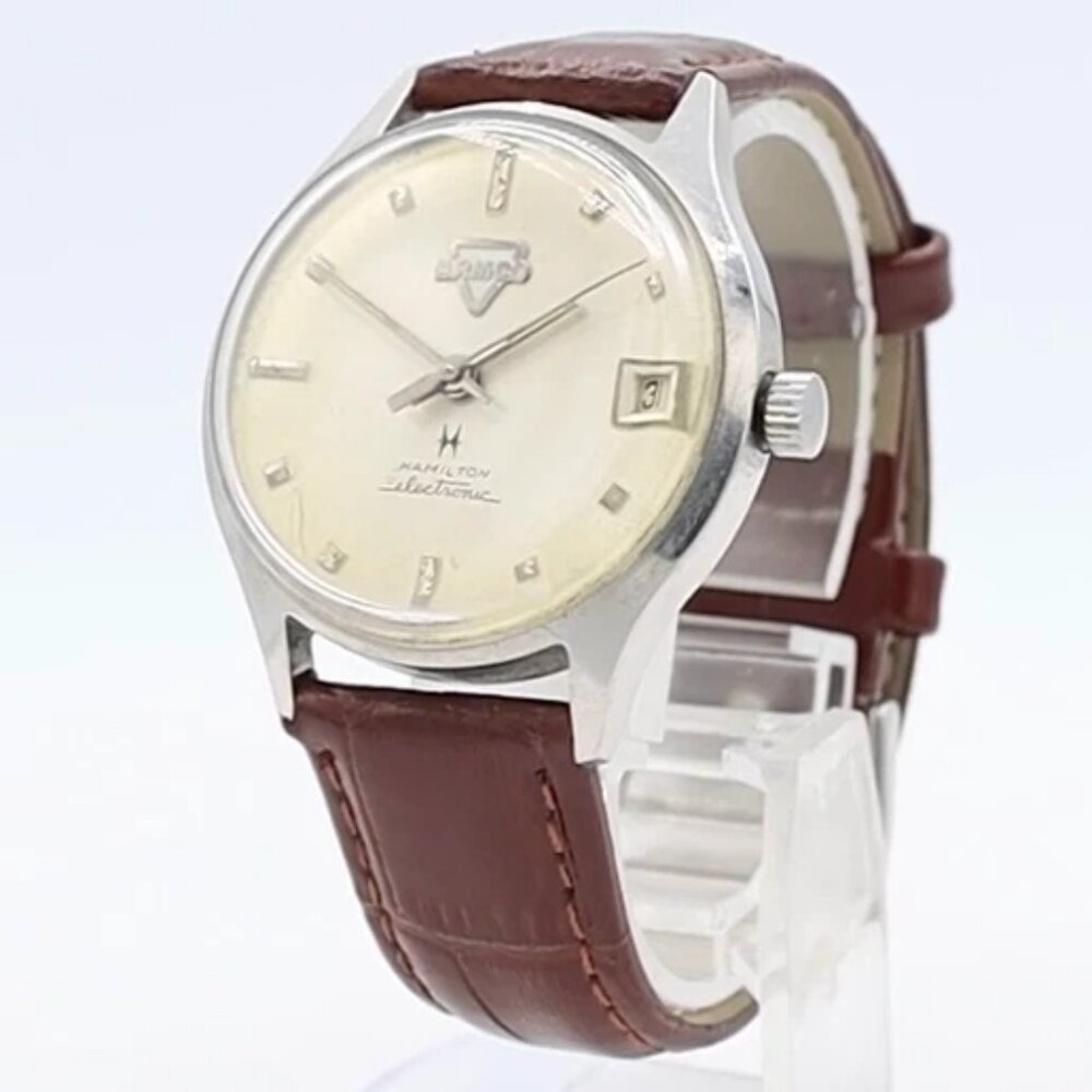 Vintage Hamilton Armco Sunburst Date Men's Electronic Wristwatch Swiss Steel